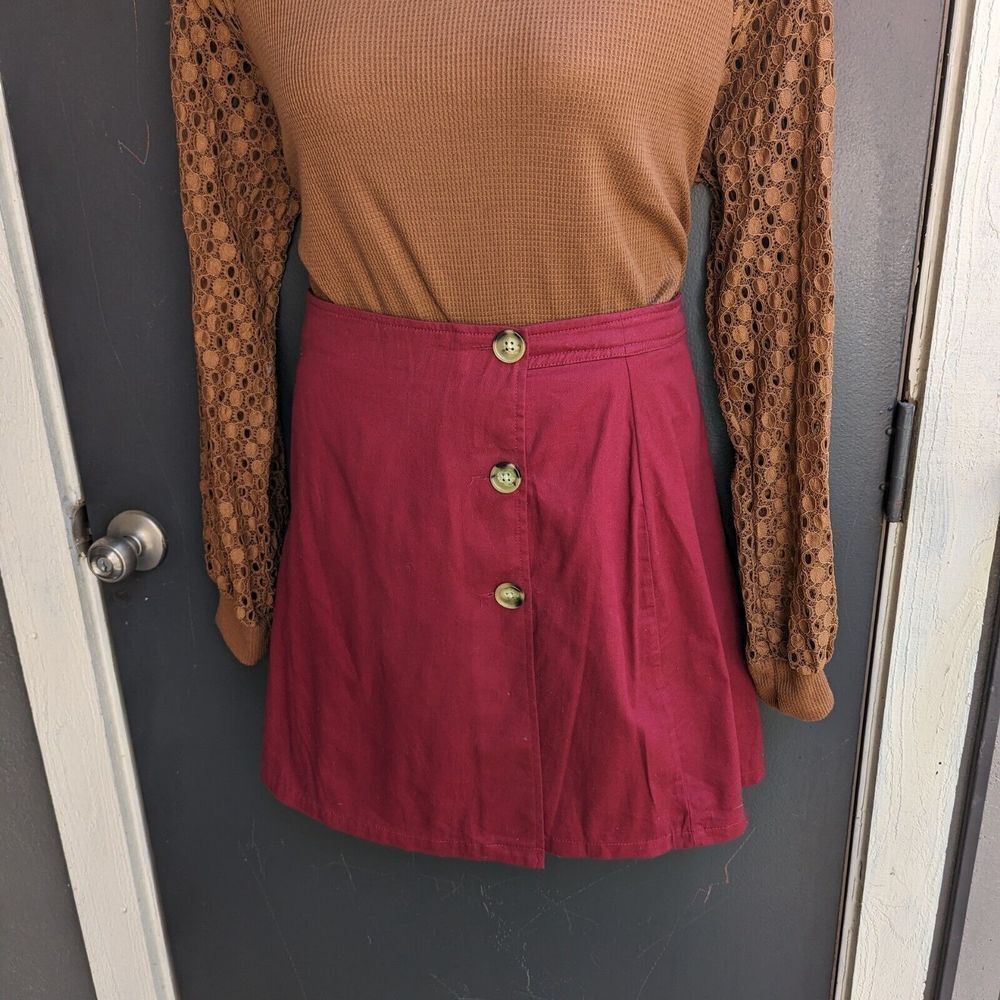 Modcloth Womens Plus Button Front Mini Skirt Size 18 Burgundy Grammar Glam Twee